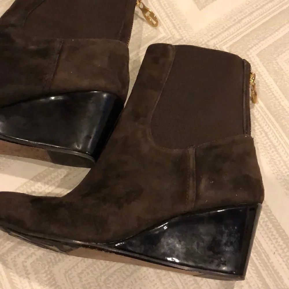Taryn Rose Brown Suede Wedge Low Boots